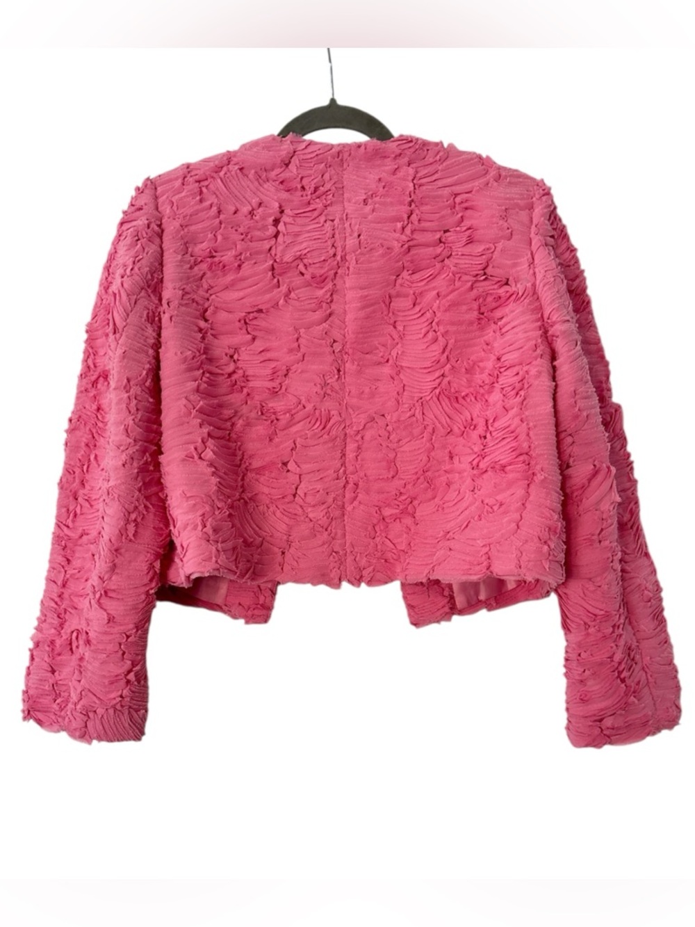 Massimo Dutti Studio NWOT Textured Bouclé Cropped Jacket Bubblegum Pink Medium - Picture 9 of 10